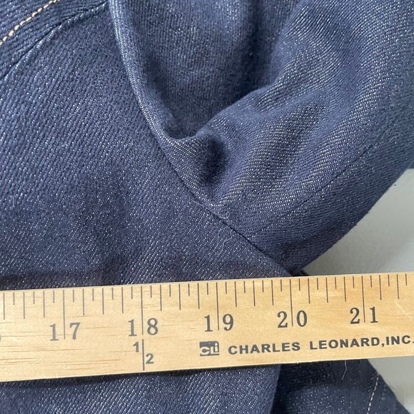 Marina Rinaldi‎ Dress 16 Denim Blue Midi Asymmetrical Ruffle Italy Quiet Luxury - Picture 8 of 10